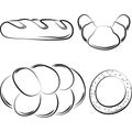 Vector icon set Hand drawn rolls, buns isolated on a white background Elements of kitchen utensils Doodle, simple Royalty Free Stock Photo