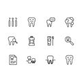 Vector icon set health teeth, dentistry, dental instruments, oral care. Implantation, orthodontics and dental treatment Royalty Free Stock Photo