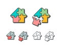 Vector icon set of houses shape four puzzle pieces Royalty Free Stock Photo