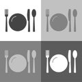 Vector icon set knife, fork, spoon and plate. Cutlery. Table set