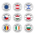 Vector icon set made in austria, poland, israel, hungary, czech republic, romania, bulgaria, ireland and made in europe