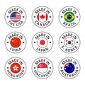 Vector icon set made in usa, canada, brazil, china, japan, south korea, hong kong, singapore and australia Royalty Free Stock Photo
