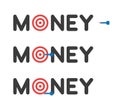 Vector icon set of money word with bulls eye and dart, hit and miss the target Royalty Free Stock Photo