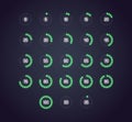 Icon set in neon style of loading, buffering, progress wheel in dots