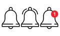 Vector icon set of notification, incoming message, ringing bell in line style Royalty Free Stock Photo