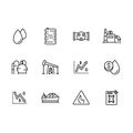 Vector icon set production of gasoline and fue,oil refinery, transportation petroleum products and sale petrol. Outline Royalty Free Stock Photo