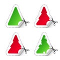 Vector icon set of red and green Christmas tree stickers.New Year sale stikers. Royalty Free Stock Photo