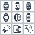 Icons of smart watches in glyph style