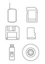 Vector icon set of storage media in contour Royalty Free Stock Photo