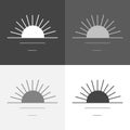 Vector icon set sunset, sunrise symbol on white-grey-black color