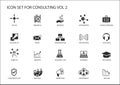 Vector icon set for topic consulting. Various symbols for strategy consulting, IT consulting, business consulting and management c