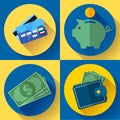 Vector icon Set Wallet, credit card, piggi and Money