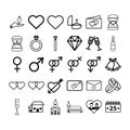 Vector icon set of wedding and engagement Royalty Free Stock Photo