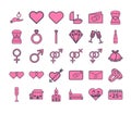 Vector icon set of wedding and engagement Royalty Free Stock Photo