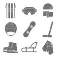 Vector icon set of winter sport. Flat design