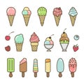 Vector icon set of yummy colored ice cream Royalty Free Stock Photo