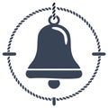 Vector icon of a ship's bell hanging in a circular rope frame for nautical and maritime concepts Royalty Free Stock Photo