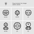 Vector icon sign, cable and plug for charging electric cars. Basic connectors for charging electric vehicles.Charge