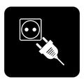 Vector icon sockets and plugs. Vector white illustration on black background Royalty Free Stock Photo