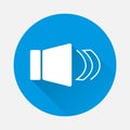 Vector icon sound on blue background. Flat image sound notification with long shadow. Layers grouped for easy editing