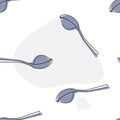 Vector icon of a spoon with sugar or salt cartoon style on seamless pattern on a white background