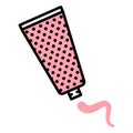 Vector icon squeezing cream tube with black stroke, pink and white fill and circles texture for design