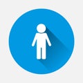 Vector icon of a standing man on blue background. Flat image m