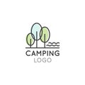 Concept Logo of Camping, Countryside, Trees in a Park newr a Lake or River,