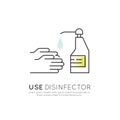 Vector Icon Style Illustration Web Badge of Hands Disinfection Cleaning, Virus Spread Prevention Method