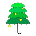 Vector icon stylized Christmas tree in the form of a green four-tiered umbrella isolated on a white Royalty Free Stock Photo