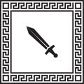 Vector icon sword in a frame with a Greek ornament