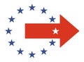 Icon symbolizing Brexit with European union stars and red arrow with single white star representing England leaving the cir