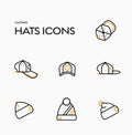 Vector icon templates of winter hats and summer caps