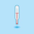 Vector icon thermometer in line work style for measuring body temperature on light blue background
