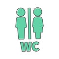 Vector icon of toilet. Plate on the door wc cartoon style on white isolated background