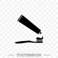 Vector icon of toothbrush and a tube of toothpaste. Toothpaste is squeezed from a tube onto a toothbrush.Toothbrush icon vector.