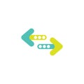 Vector icon. Two green and blue opposite horizontal rounded arrows isolated on white. Flat icon