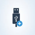 Vector icon usb cable. plus and add charger and connector usb