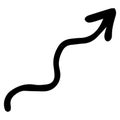 Vector the icon of the wavy arrow. An isolated element hand-drawn in a doodle style with a curved wave of black arrows on white Royalty Free Stock Photo