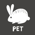 Vector icon of a white hare rabbit pet cute logo of a pet shop on a dark gray background Royalty Free Stock Photo