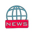 Vector icon world news.Image inscription news on the globe cartoon style on white isolated background