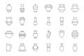 Vector icons amphora, vase, pottery. Editable stroke. Ancient and modern tableware, ceramic bottle, museum piece, Greek art. Line