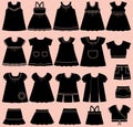 Vector icons of baby summer clothes for girls. Royalty Free Stock Photo