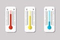 Vector icons of Celsius and Fahrenheit meteorology thermometers measuring heat, normal and cold in flat style. Design Royalty Free Stock Photo