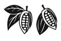 Vector icons of cocoa beans with leaves