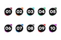 Vector icons colored numbers. Bullet points numbers one to ten.