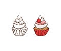 Vector icons of cupcake with cherry Royalty Free Stock Photo