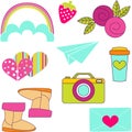 Vector icons of glamor stickers and labeles