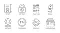 Vector icons of intangible assets. Editable stroke. Business set symbols patents copyright franchises goodwill trademarks brand