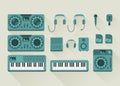 Set of vector icons of music production tools Royalty Free Stock Photo